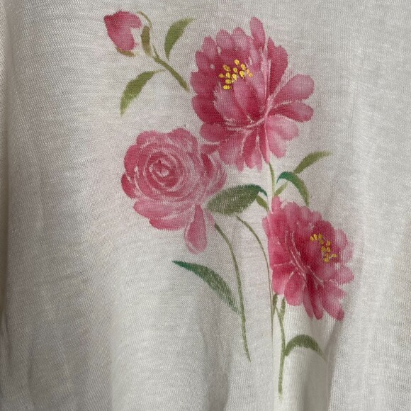 Garnet Hill Realistic Rose Paint Lightweight Linen Long Sleeve Blouse Size L - Picture 2 of 9